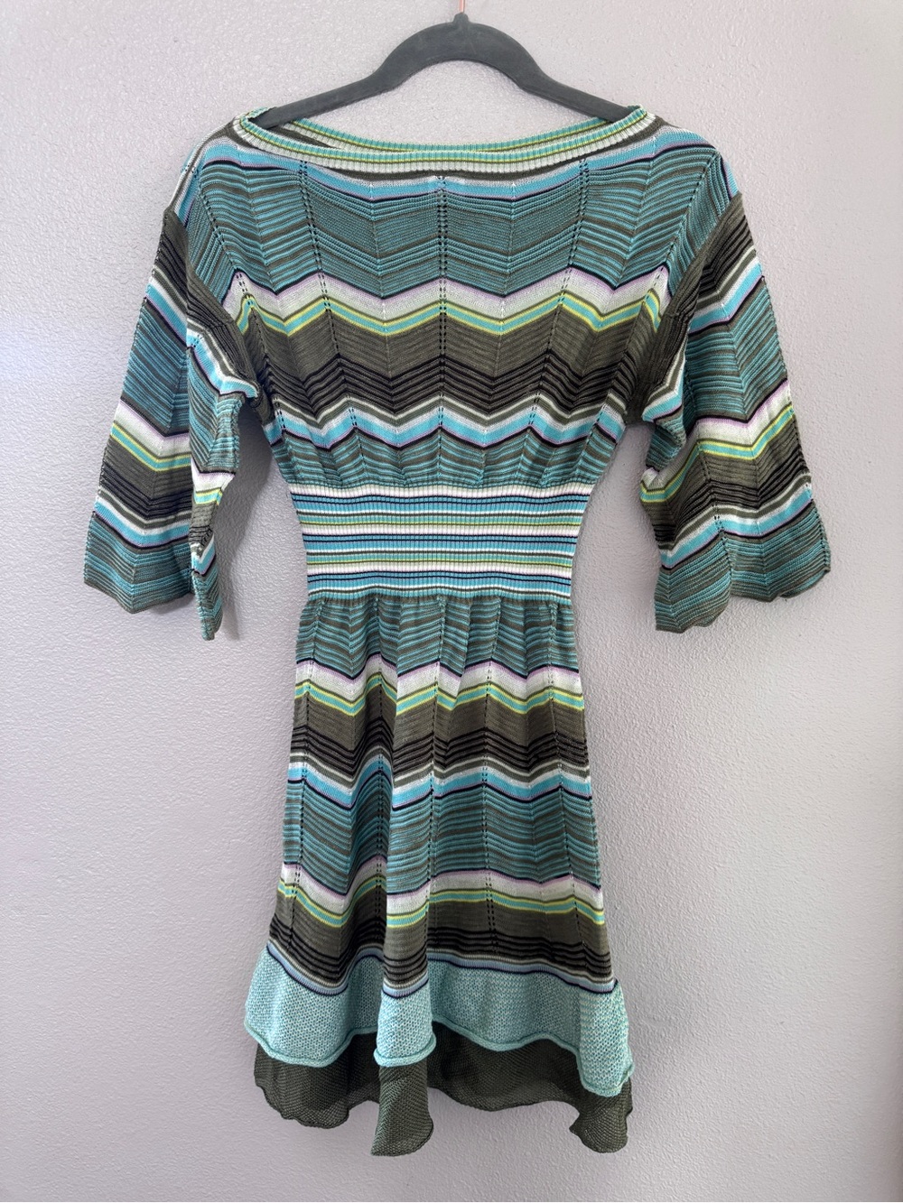 M by Missoni Chevron Knit Midi Dress in Teal, Olive & Aqua